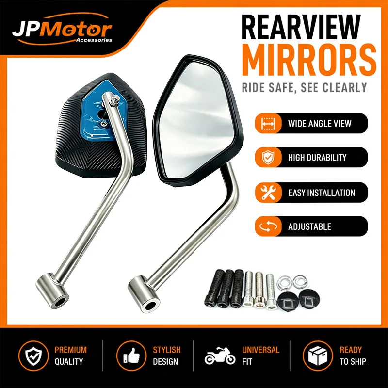 2 Stück Universal 8mm 10mm Motorrad-Rückspiegel HD Konvex Weitwinkel-Seitenrückspiegel M8 M10 – Detail 1