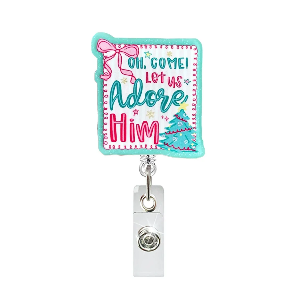 Work Id Holder  Retractable Id Badge Clip Acrylic Badge Holder Festive Christmas Badge Reel For Holiday Gift Badges