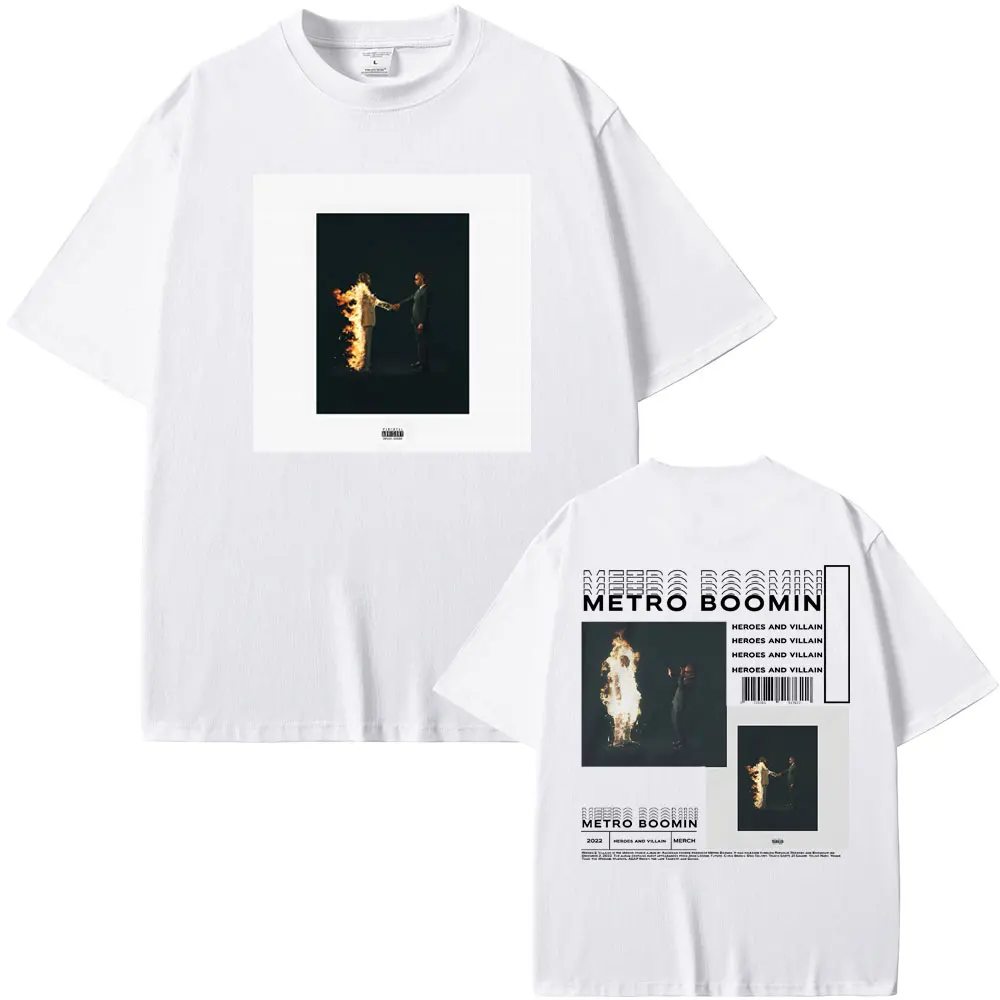 Rapper Metro Boomin Heroes & Villains Music Album Graphics T-shirt Male Hip Hop Oversized Tshirt Men's Casual Black Tee Shirt