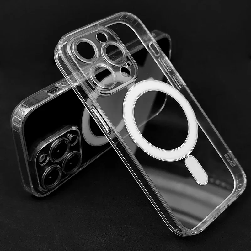 

Luxury Transparent For magsafe iphone 12 13 14 15 pro max Case Square Frame hard acrylic backboard magnetic clear Cover