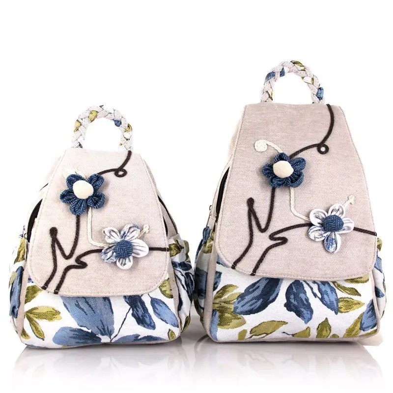 Sac à Dos en Toile Rétro Décontracté pour Femme, Style Ethnique Floral, Sacs de Voyage Faits à la Main, Sacs Simples, Nouveau