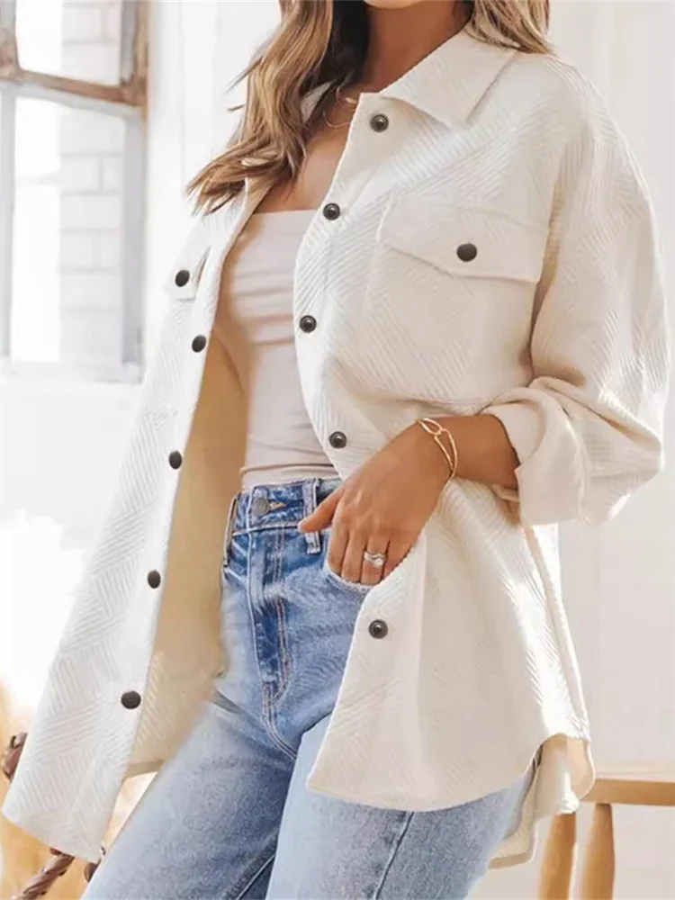 Wmstar Women Long Sleeved Jacket for Casual Outings Outerwear Single Breasted Collared Windbreaker Wholesale Dropshipping 2024