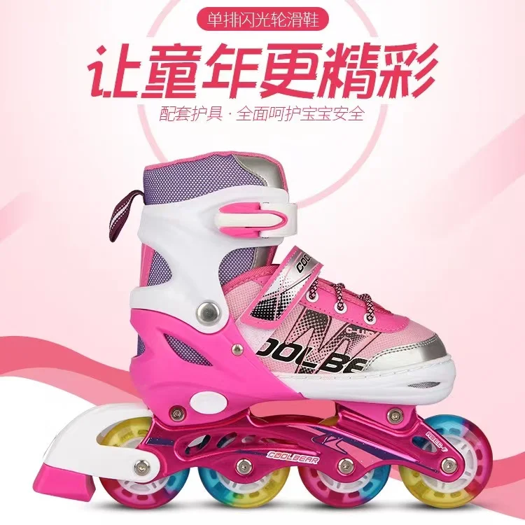 

Pink Blue Children's PU Flash Wheels Adjustable Men's and Women's Roller Skates Shoes Patines Inline Skating Single Row 4-wheel