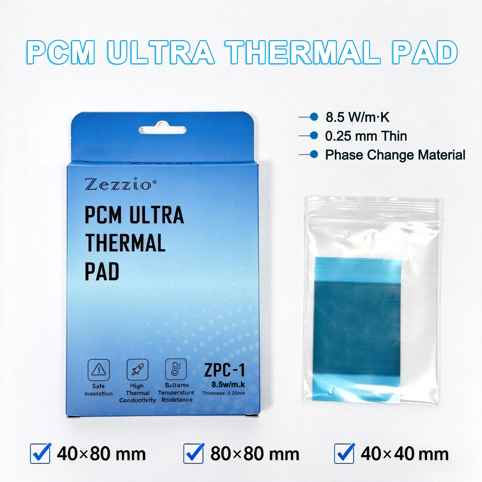 Zezzio ZPC-1 8.5W PCM Phase Change Pad CPU GPU Chip Electronic Components High Temperature Resistant Thermal SiliconePad 80x80mm