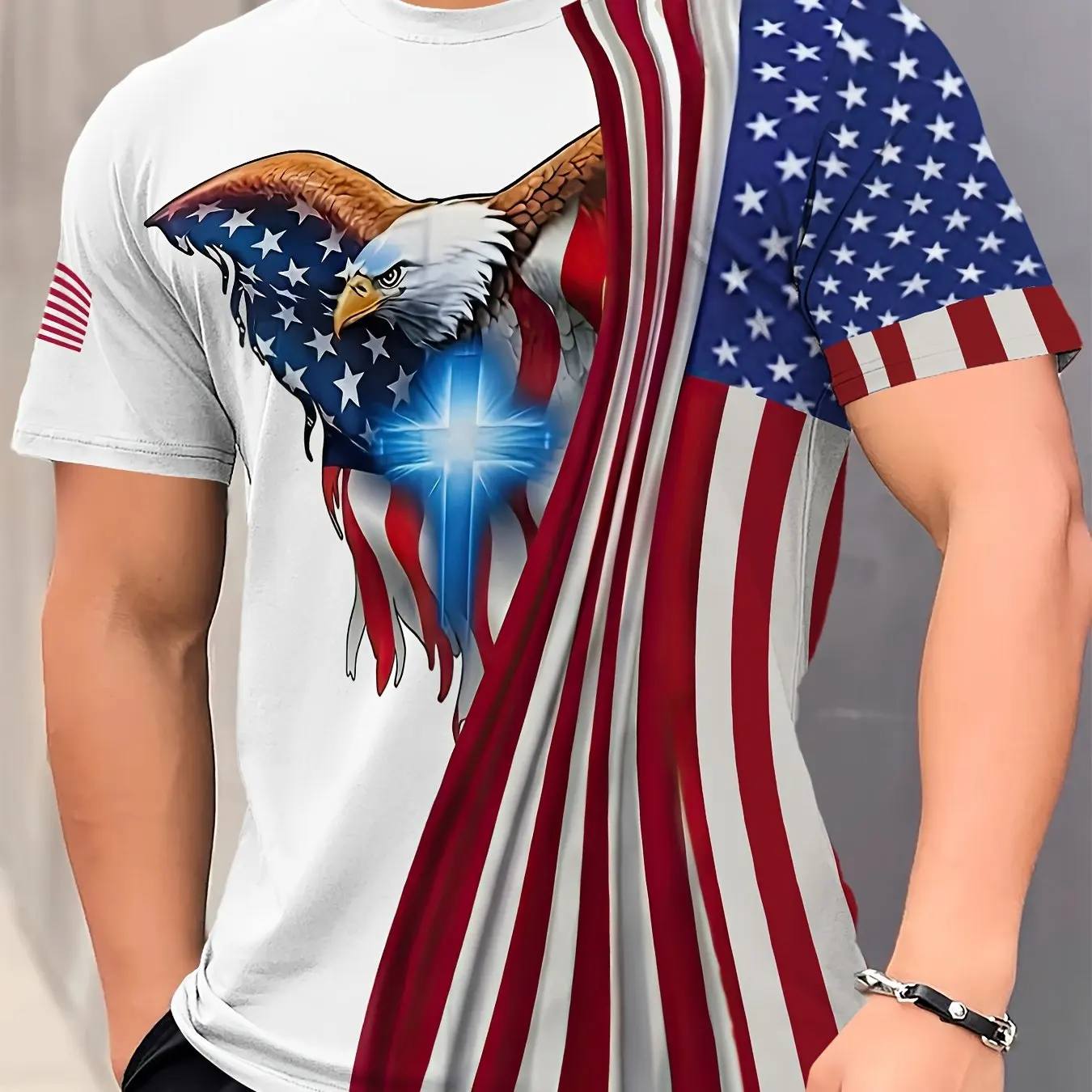 American Flag Printed T-shirt For Men Big Size New Style Designed Eagle Graphic Men's Clothing Oversized Pullover Man T shirts