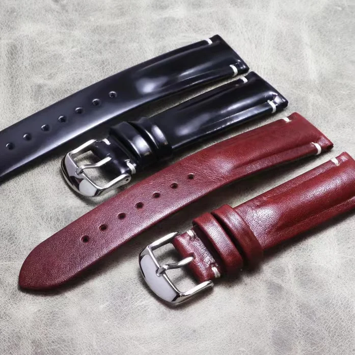 Comparable to the cordovan skin! Simple shiny leather patent leather 18mm19mm20mm21mm22mm cowhide leather leather strap customiz