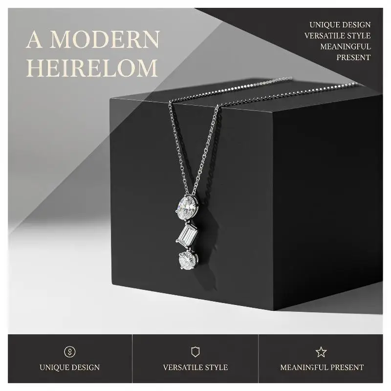 Exquisiter Romantischer Unregelmäßiger „Drei Leben Drei Welten“ Glänzender Zirkon-Anhänger Halskette für Damen Schmuck – Detail 3