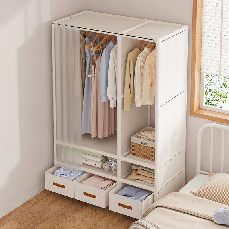 Wardrobe Household Bedroom Simple Assembly Dustproof Rental Room with Thick and Thick Storage Wardrobe Sorting Shelves