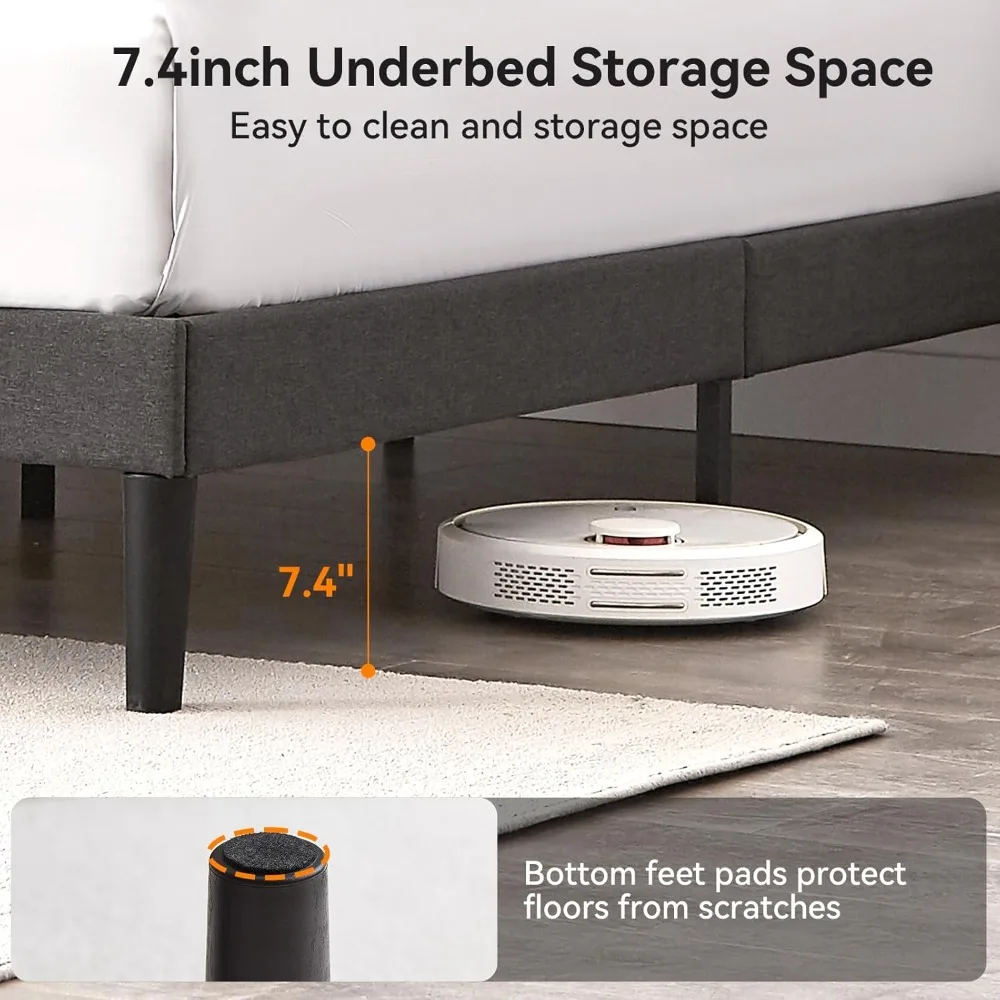 โครงเตียงหุ้มเบาะขนาดควีนไซส์พร้อมแผ่นไม้รองรับและหัวเตียง