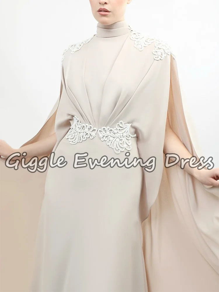 Giggle Arab Dubai Elegante formelle Abendkleider Cape-Ärmel High Neck Satin Meerjungfrau Frauen Hochzeit Party Kleid angepasst
