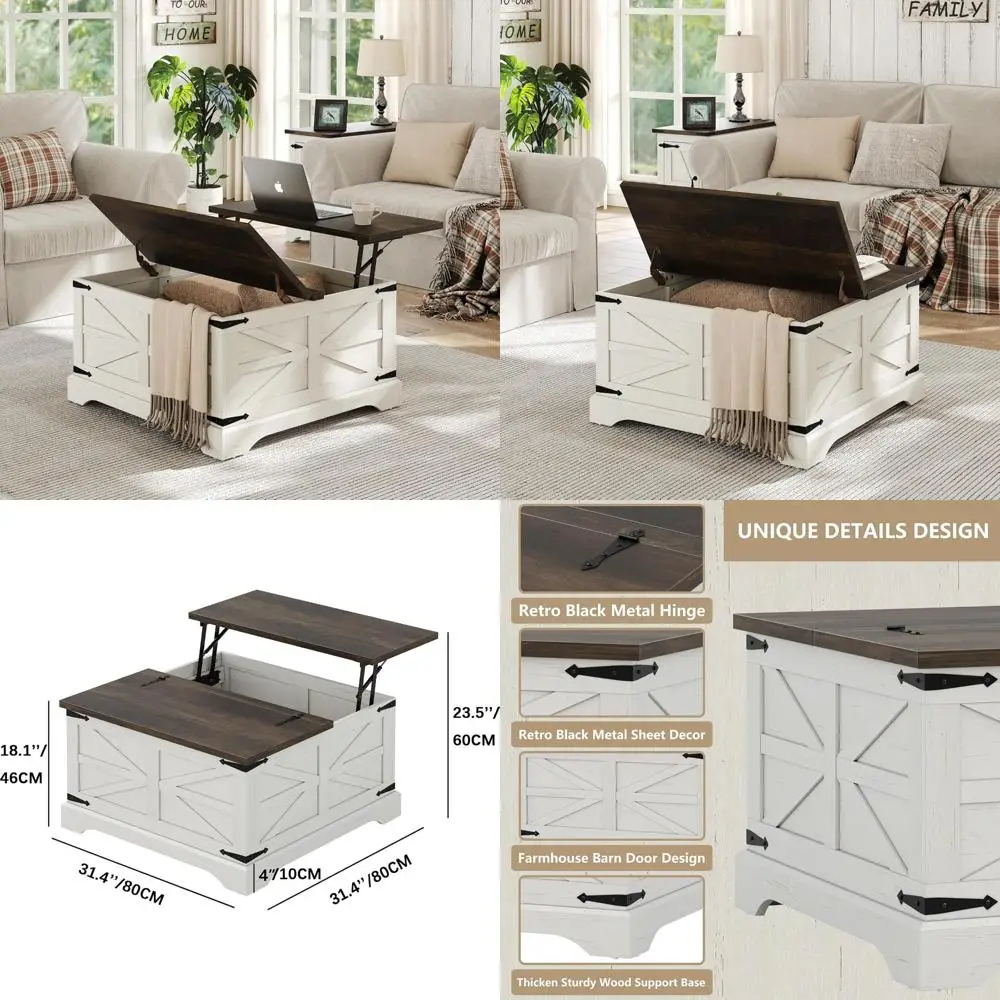 

Lift Top Coffee Table with Large Hidden Storage, Square Wooden Center Table for Living Room, Rustic Farmhouse Style