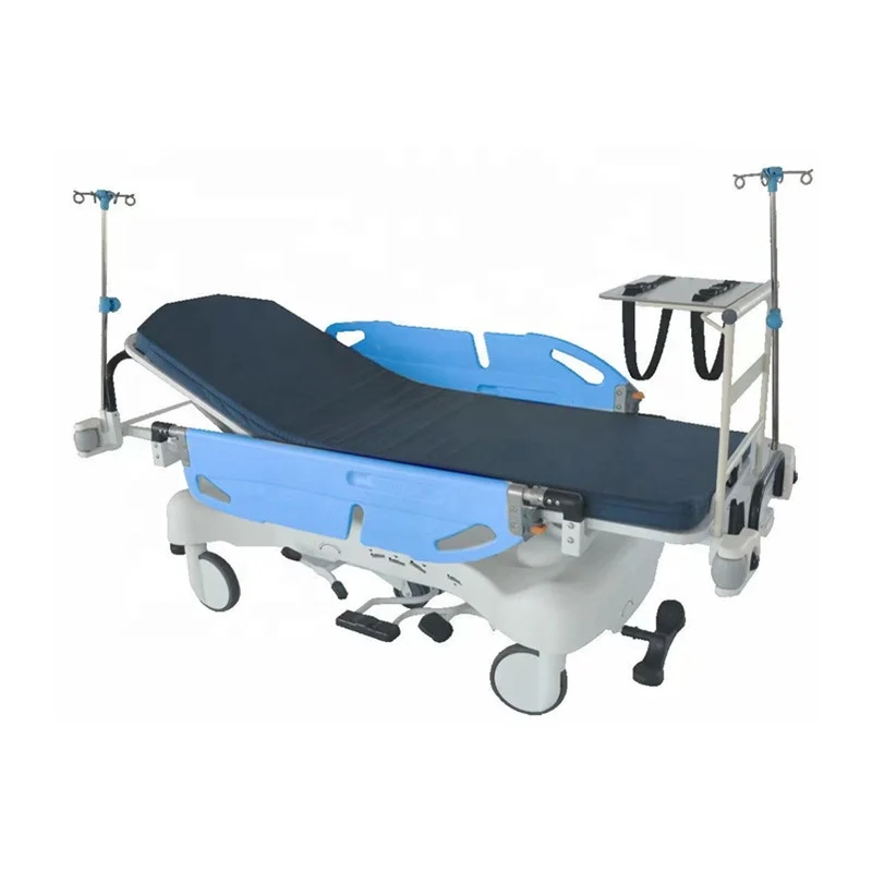 Historic Low Price Hospital Equipment Adjustable Transfer Stretcher Cart Transfer Bed With The Guard Rail Hydraulic Pusher