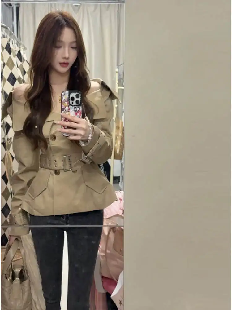 

Retro Ladylike Style Slim Fit Coat Waist Cinched Trendy Outerwear Spring 2026 Women's Korean Version Commute Windbreaker