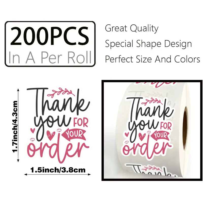 200Piece/roll  Thank You for Your Order Stickers,  Handmade Labels for Baking Packaging, Envelope Sealing, - view 3