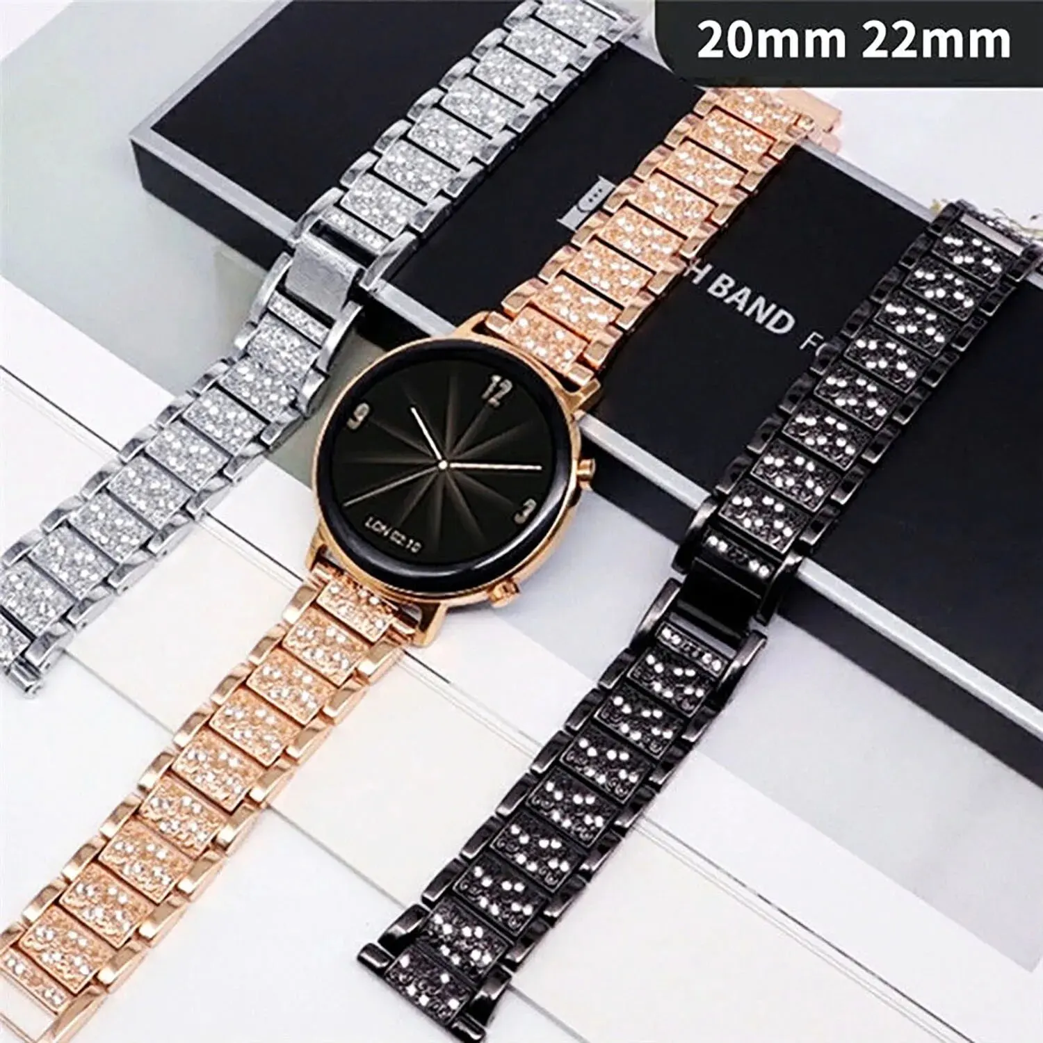 20mm Bling Diamond Strap for Samsung Galaxy Watch 6 5 4 Pro Classic 43mm 47mm 22mm Woman Bracelet Huawei Watch 4 GT 2 3 46 Band