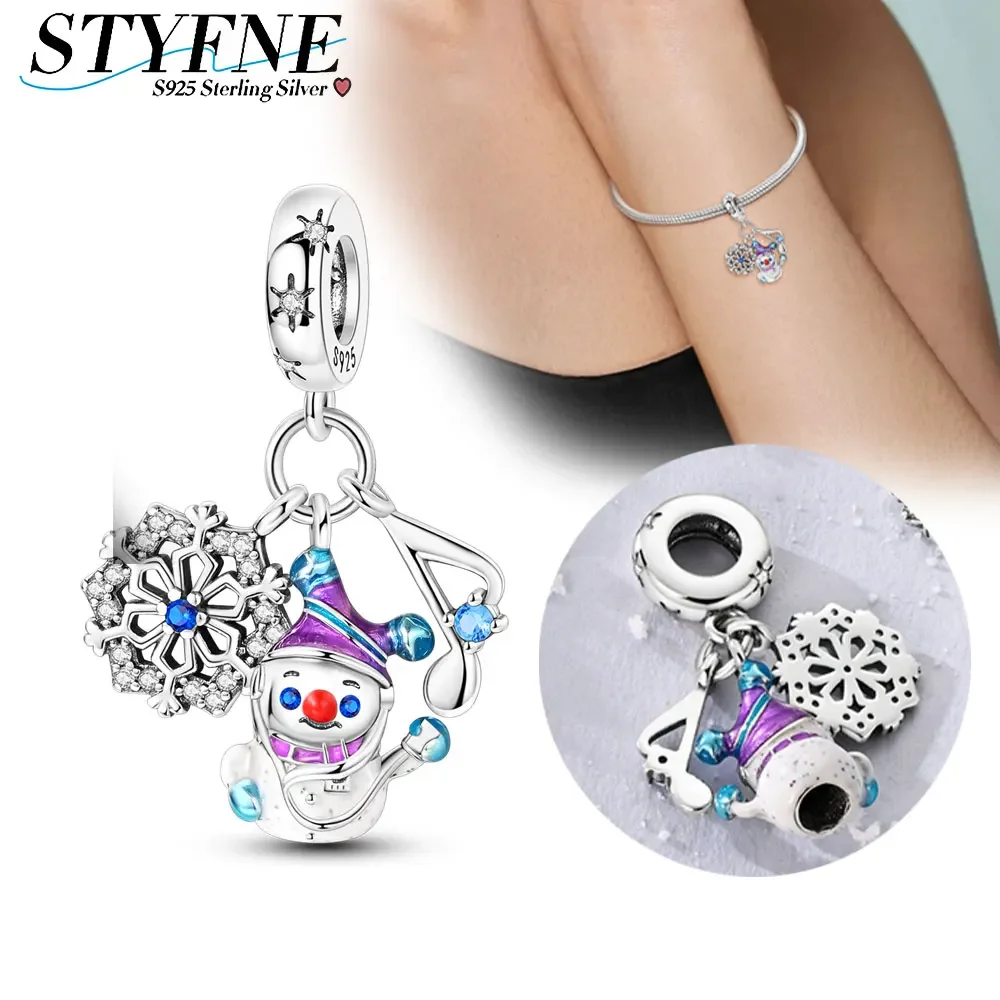 

New 925 Sterling Silver Snowflake Snowman Winter Song Charm Beads for Women Fit Pandora Original Bracelet Diy Jewelry Gift