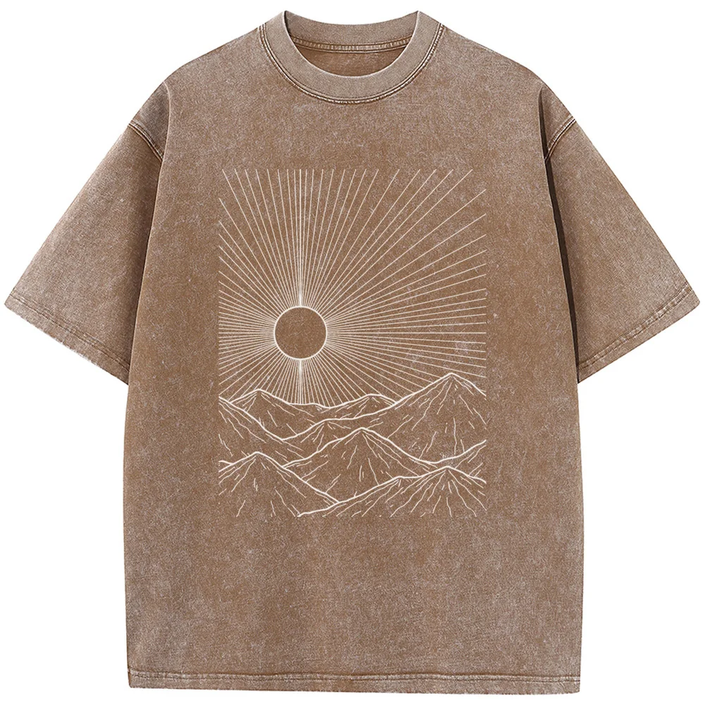 Men's Outdoor Linear Peak Short-Sleeved Shirt Casual Fashion T-shirt Student Top T-shirts