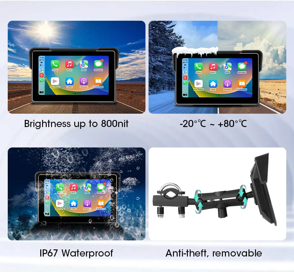 Tragbare 7 "IPX7 Wasserdichte Motorrad Navigation GPS DVR Android Auto Carplay Bildschirm für Moto Kameras Video Recorder BT Monitor – Detail 6