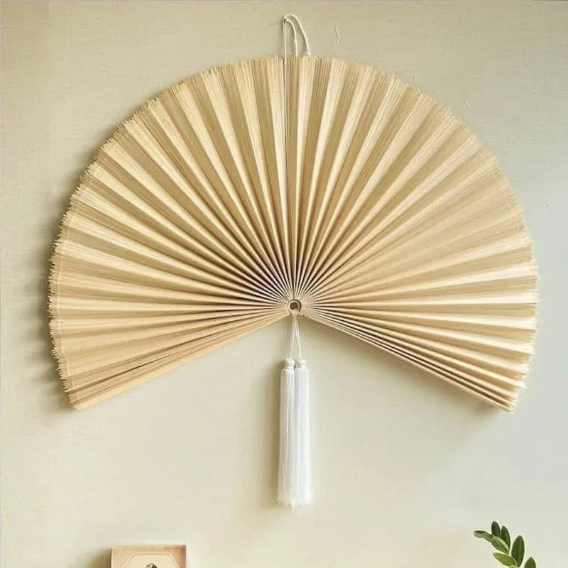 Image of Dekorativer Bambus-Wandfächer im Bohemian-Stil, Kopfteil-Wanddekoration mit Quaste für Wohnzimmer, Großer Handfächer