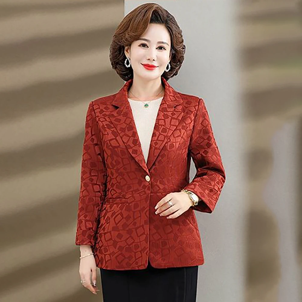 Mom 2023 Spring And Autumn New Printed Suit Middle-aged And Elderly Women's Fashion Temperament Elegant Slim Loose Coat Tide5XL.