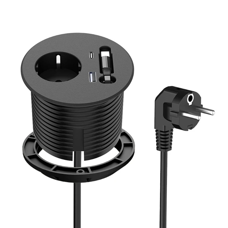 U55B Flushes Mounts Round Power Outlet With 70Cm Retractable Wire for Office Furniture