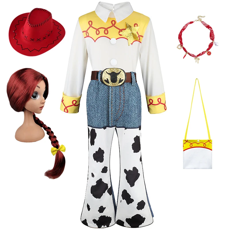 2 Styles Girl Western Ranch Cowboy Set Long Sleeve Top Cow Pattern Trumpet Pants Children's Halloween Cosplay Performance Dress