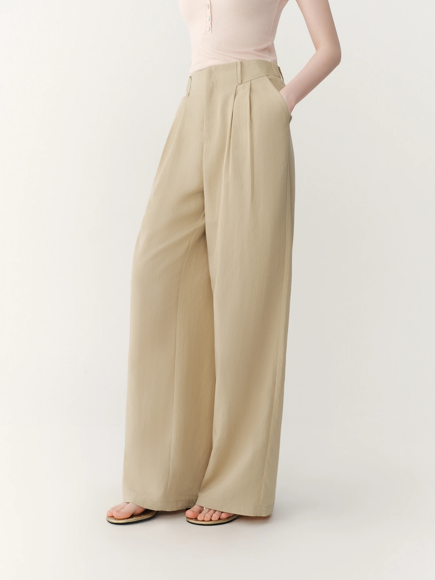 FSLE 2026 Autumn New Arrival Women High-Waist Straight Leg Lyocell Linen Wide-Leg Pants Relaxed Commute Style Slim Fit Trousers