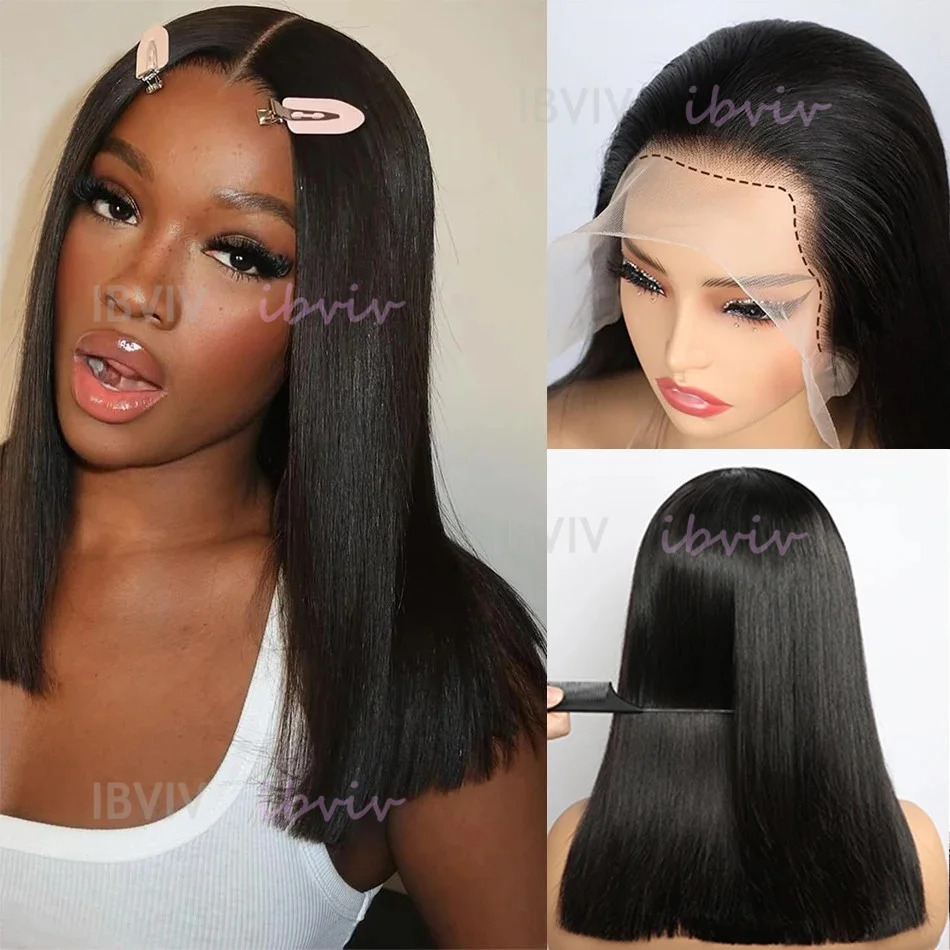 8-16 Polegada vietnamita super duplo desenhado osso em linha reta 13x4 13x6 frontal bob peruca com cabelo humano natural preto 210% para mulheres negras