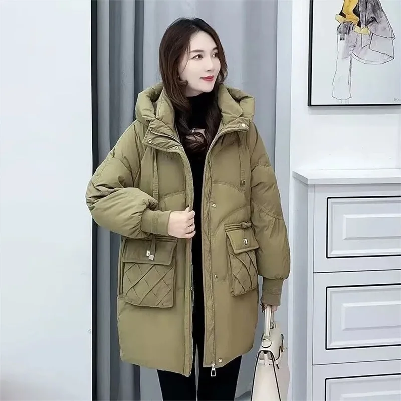 Veste d'hiver à capuche pour femme, Parkas en duvet de coton, ample, longue, décontractée, épaisse, chaude, imperméable, vêtements d'extérieur, nouvelle collection 2025