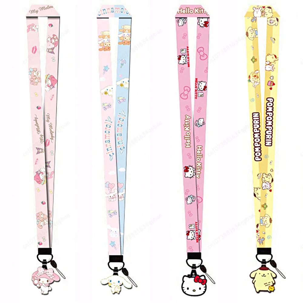 MINISO Hello Kitty Lanyard Neck Strap Sanrio Cinnamoroll Melody Cartoon Badge Keychain for Pendant Key ID Badge Holder Key Ring