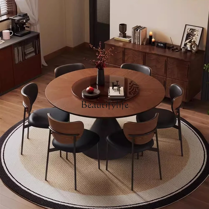 

French Retro Slate Dining Table Vintage Style Home Living Room Solid Wood Round Dining Table