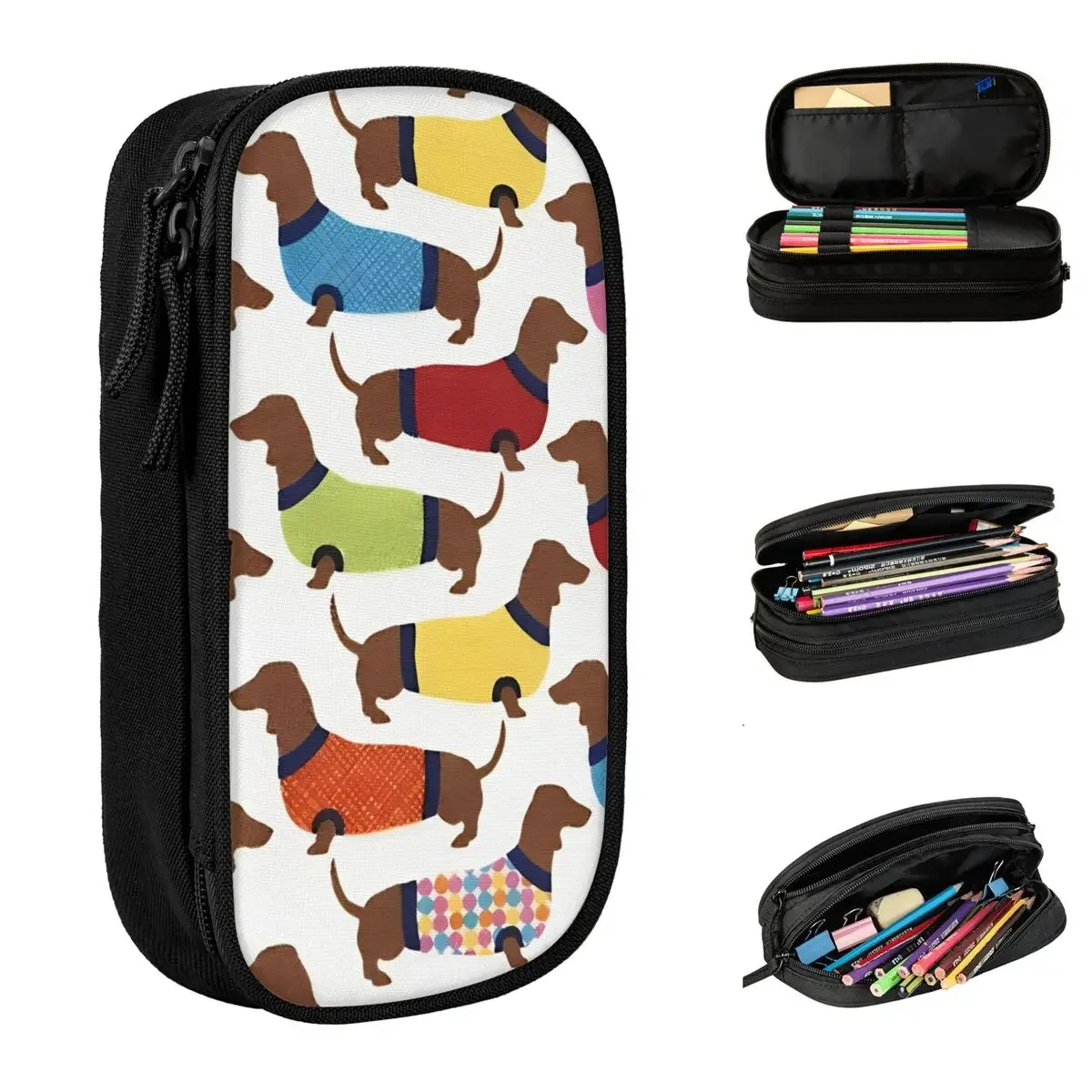 

Dachshund Dogs In Winter Christmas Pencil Cases Pen Holder Bags for Student Big Capacity Students School Zipper Pencil Pouch
