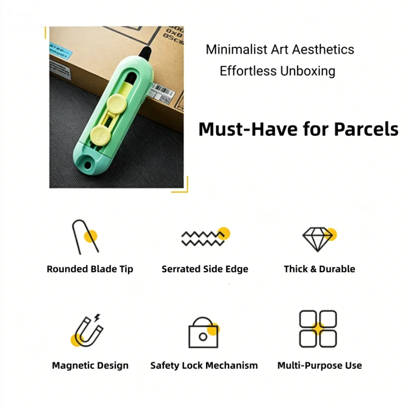 Replaceable Blade Portable Box Opener, Magnetic Mini Paper Cutter Multifunctional Express Unpacking Knife for Home Office School