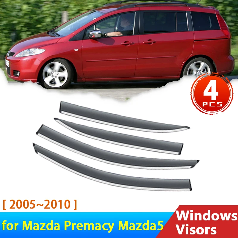 

Автомобильные оконные козырьки для Mazda Premacy 2005 ~ 2010 Mazda5 Ford i-Max, аксессуары, ветрозащитные дефлекторы, защита от дождя и бровей, автомобильный навес, отделка