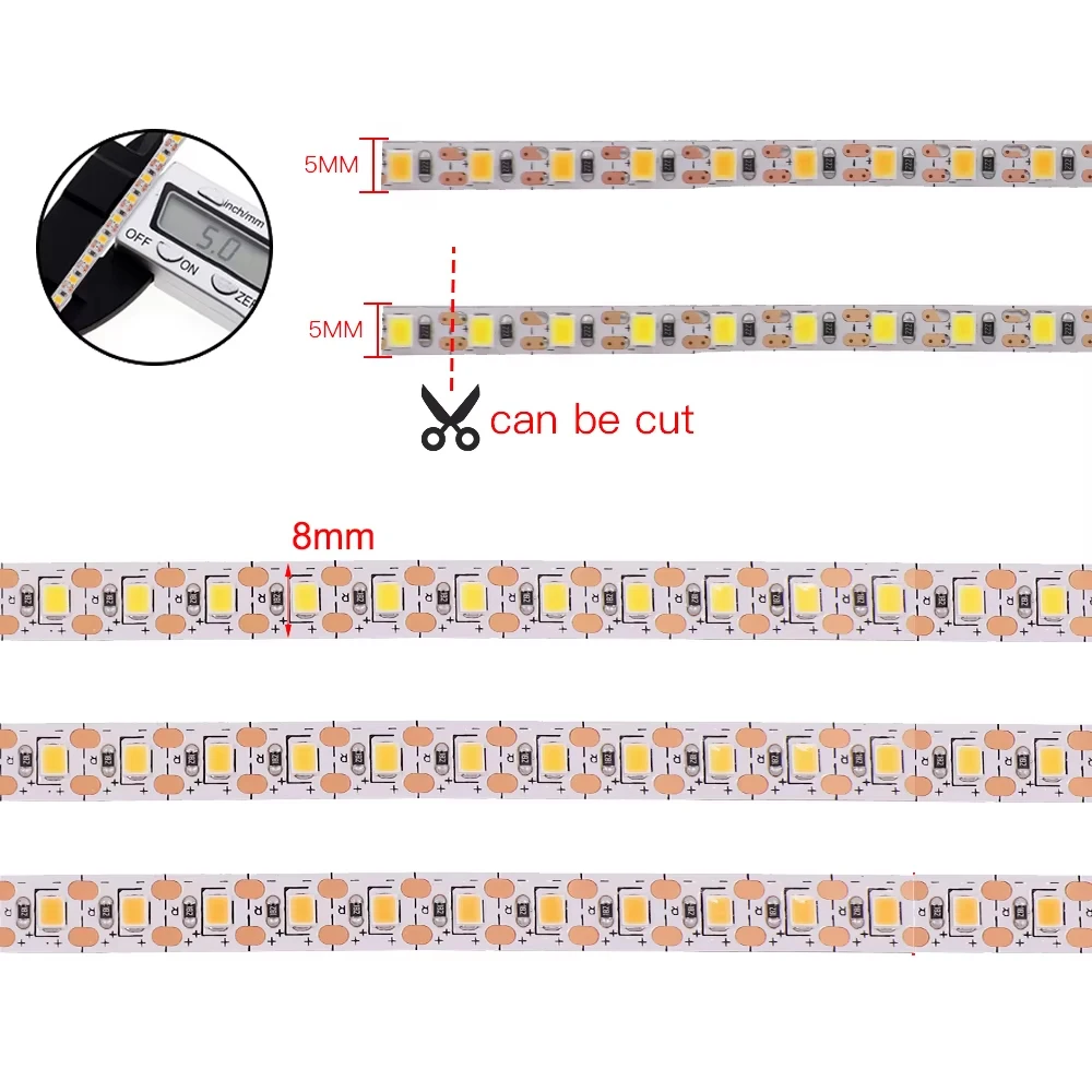 10M LED Strip Light 5mm 8mm Flexible Led Tape Ribbon 1LED Can Be Cut 24V 2835 120LEDs/M Rope Light with Adhesive