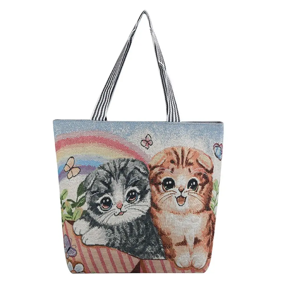 

Simple Dog Ethnic Style Handbag Large Capacity Canvas Cute Cat Cloth Bag Tote Bag Shoulder Bags Animal Shoulder Bag Streetwear