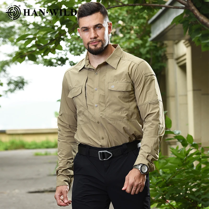 Outdoor Quick Dry Long Sleeve Cargo Work Shirts with Pockets Mens Safari Hiking Shirts Button Down Shirts Hunting Clothes