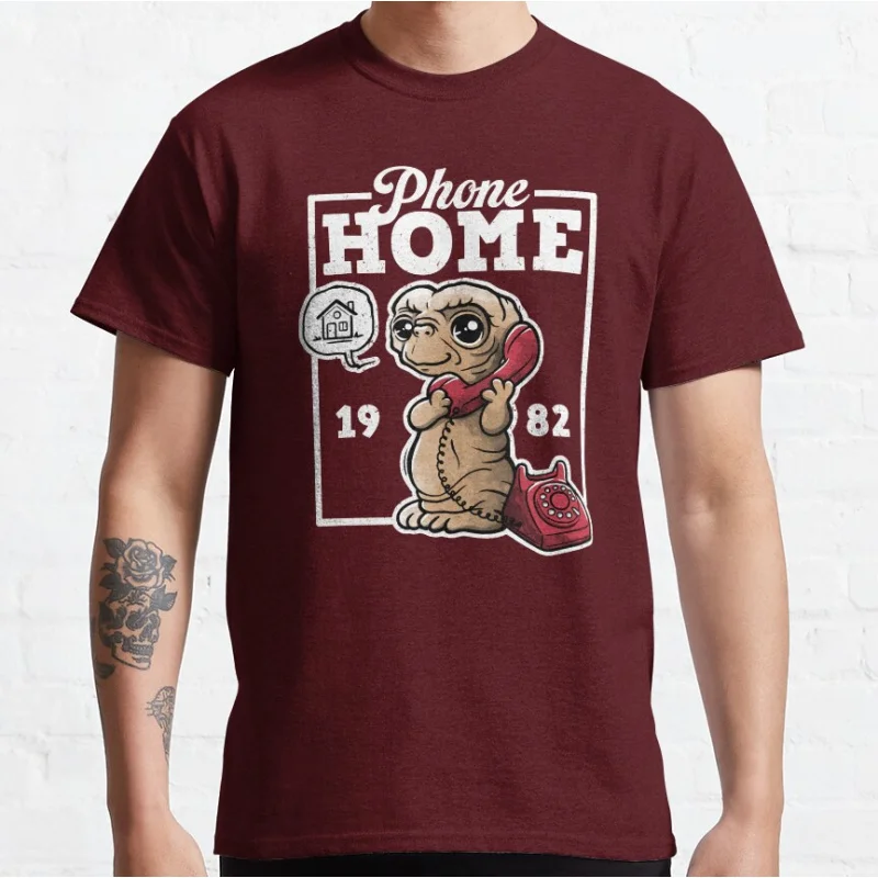Cute extraterrestrial phone home ET The Extra Terrestrial 80s Horror movie Alien E.T. Sci fi T-shirt large size Adult Tops S-6xl