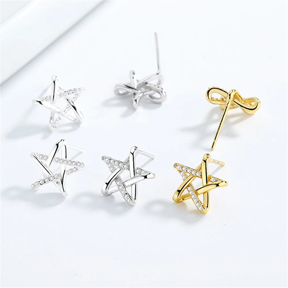 

S925 Sterling Silver Hollow Star Zircon Christmas Earrings, Korean INS Style, Niche Women's Holiday Jewelry