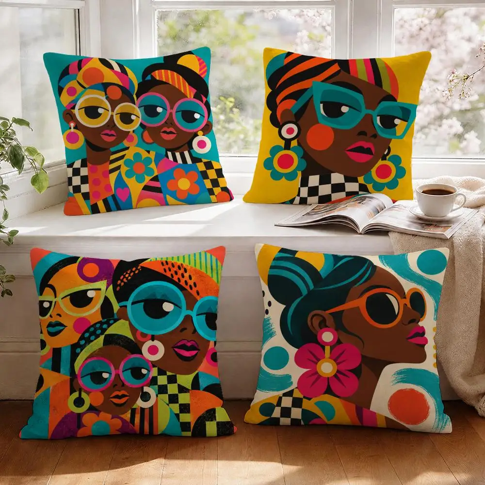 Pop Portraits Cushion Cover 1/4Pcs Linen Throw Pillow Covers Double-Side Print Sofa Couch Living Room Decor