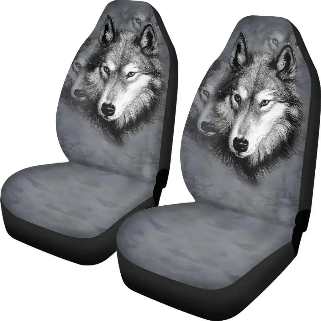 Car Seat Protect Covers 2pcs Set Wolf Print Universal fit Front Car Seats for Car Auto Automotive Truck SUV