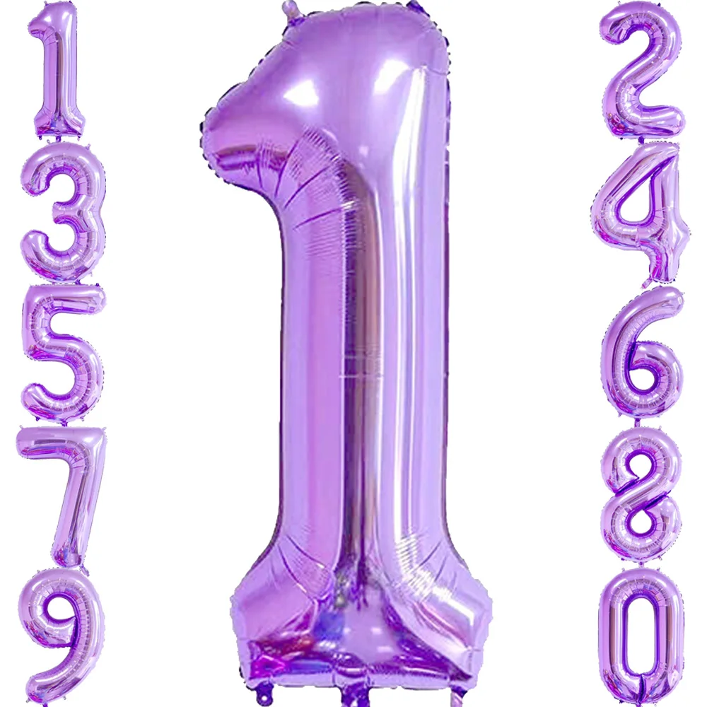 بالونات عيد ميلاد أرجوانية عملاقة 40 بوصة 0-9 أرقام بالونات لرقم الفراشة الأرجوانية وحفلات أعياد الميلاد وحفلات استقبال المولود الجديد #1