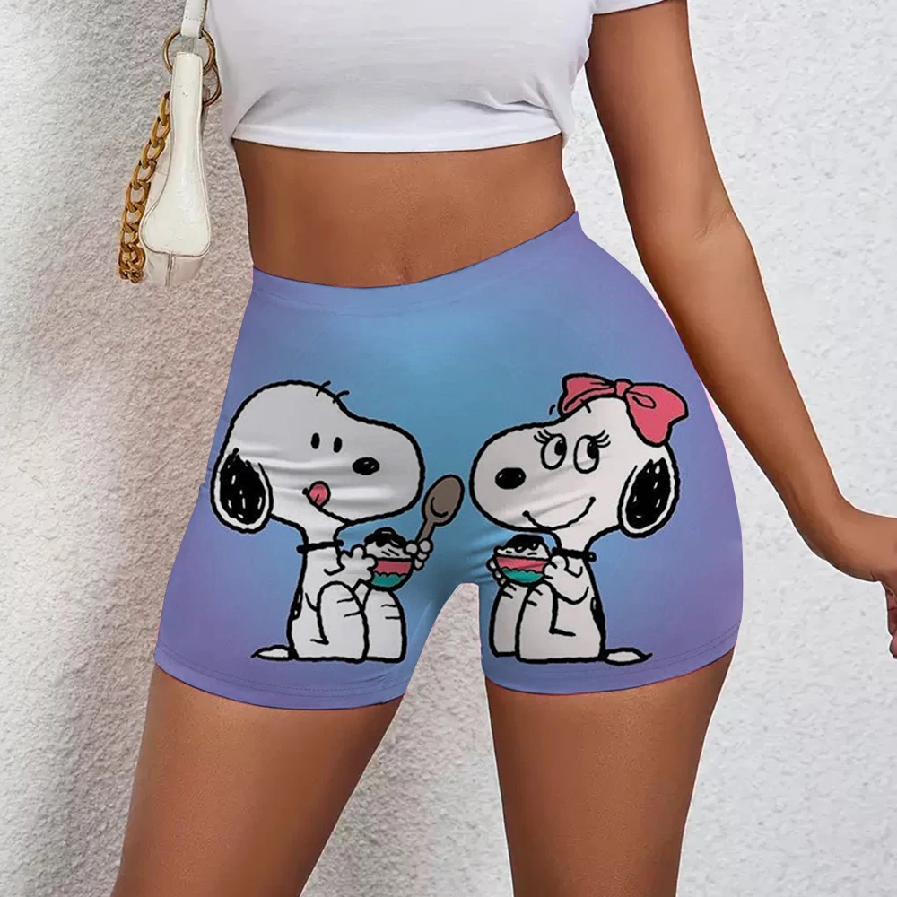 レディース スヌーピー プリント ヒップ リフト ヨガ ショーツ エクササイズ ハイウエスト プリーツ ヒップ リフト パンツ