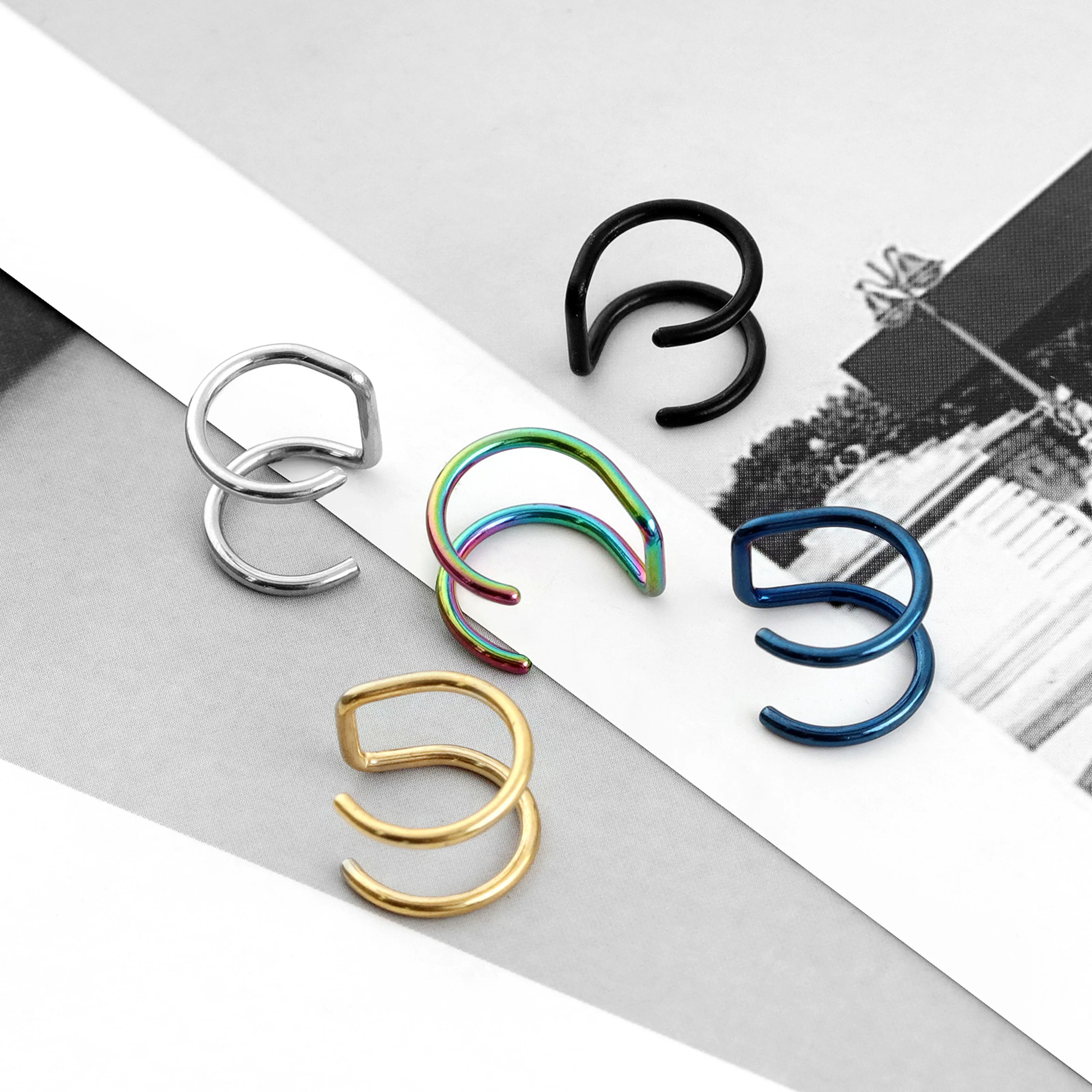 قطعتان من أصفاد الأذن الجديدة غير المثقوبة - أقراط ملفوفة مزدوجة على شكل حرف U بسيطة، متسلق الأذن من الفولاذ المقاوم للصدأ للرجال/النساء #5