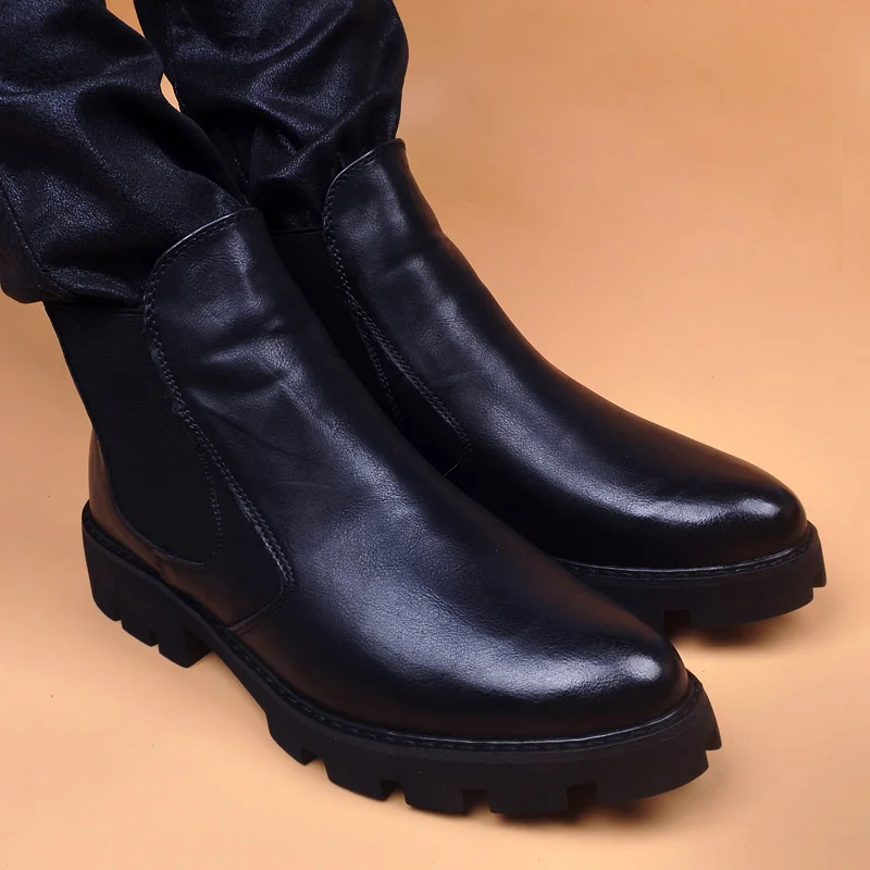 

Мужские повседневные деловые офисные ботинки «Челси», черные модные туфли из натуральной кожи, ковбойские ботинки на платформе, весенне-осенние мужские ботильоны