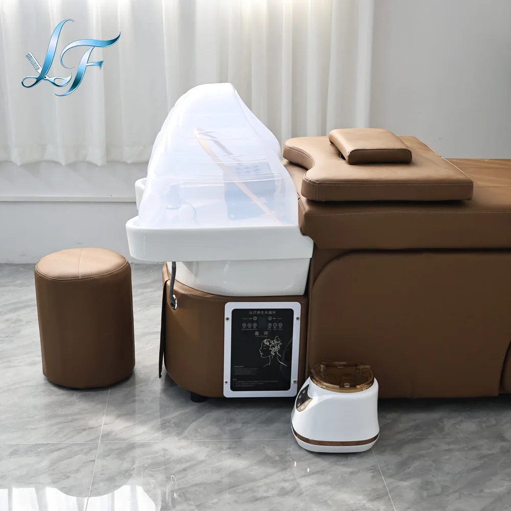 Modern Thai Head Spa Bed Luxury Hair Treatment Massage Table Constant Temperature Water Circulation Storage Cabinets