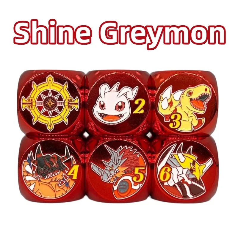 Dados Metálicos de 22 mm con Diseño de Shine Greymon para el Juego de Cartas Coleccionables Digimon, Contador de Daños, Dados Tridimensionales