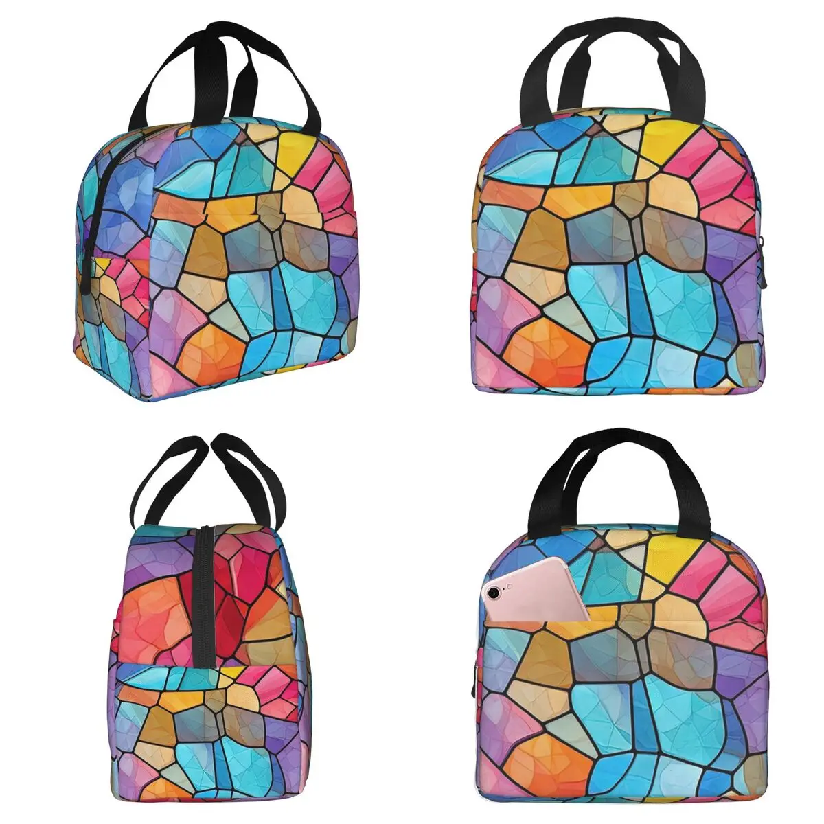 Abstract Stained Glass Tree Insulated Lunch Bag for Kids School Cooler Thermal Food Box Tote Portable Lunch Boxes Container