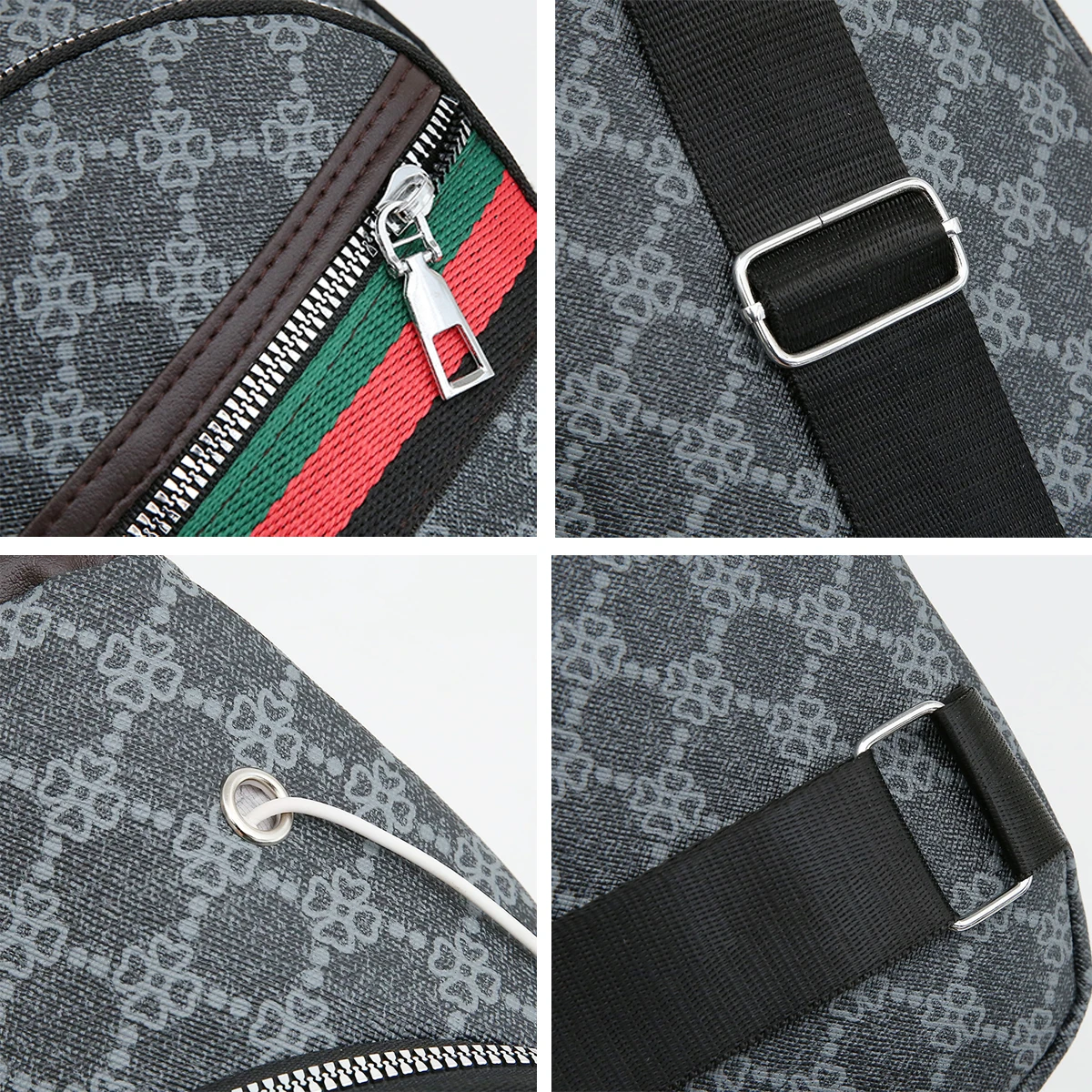 Sporty Functional chest bag for Men & Women Geometric Print Multi-Pocket PU Headphone Port  shoulder bag for Commute Sports view 3