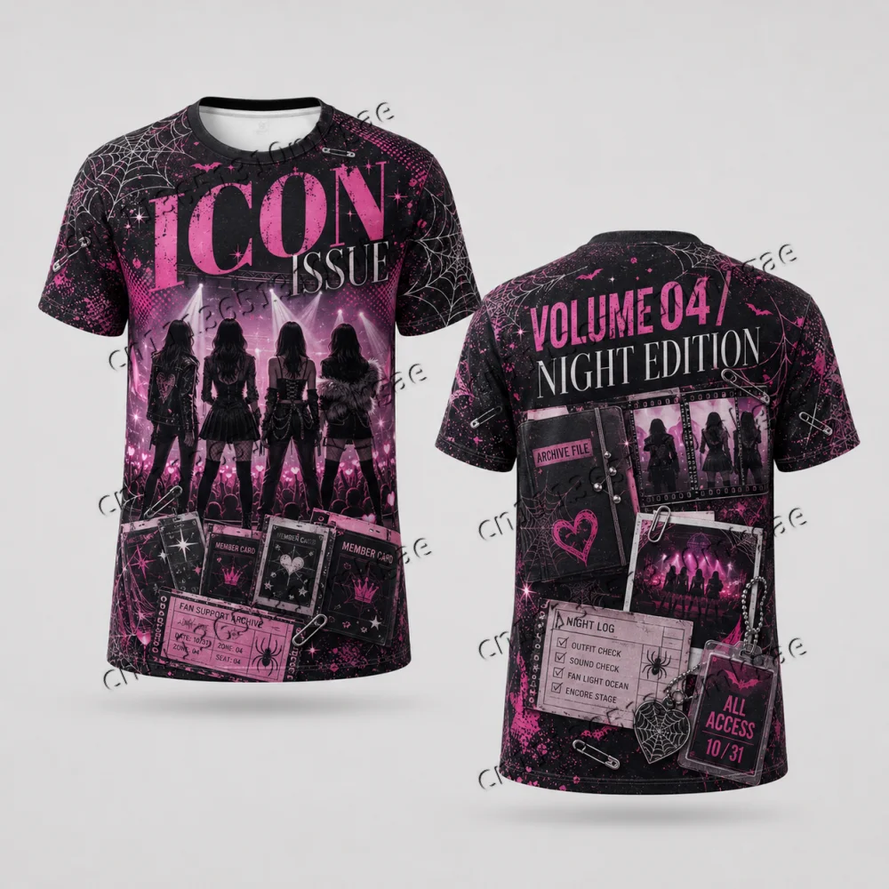 Dark Pink Halloween Concert Theme Men Short Sleeve Volume 04 Night Edition Tee Punk Kpop Girl Women Streetwear Casual Kids Tops